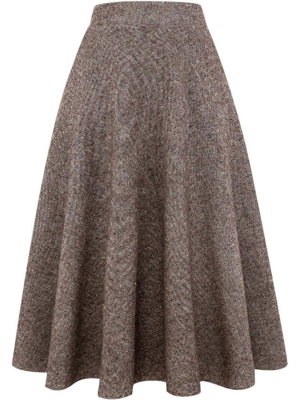 Womens Plaid Wool Skirts Elastic Waist A-Line Pleated Tartan Long Skirts